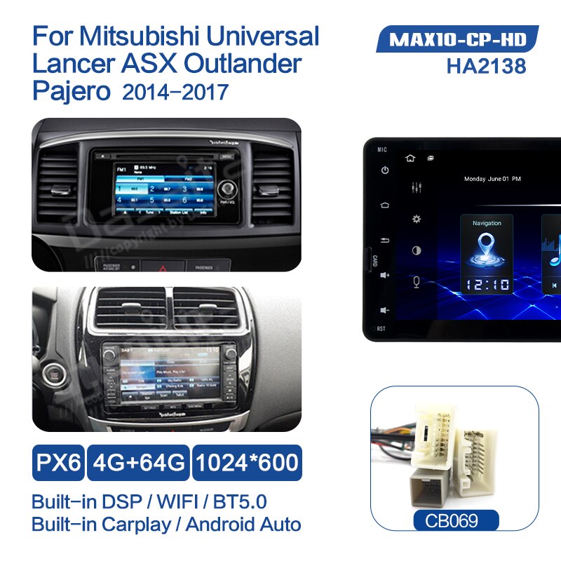 Dasaita MAX10 Android 10.0 universal 2 din Car Radio for Mitsubishi Lancer Outlander Pajero ASX triton GPS TDA7850 1024*600
