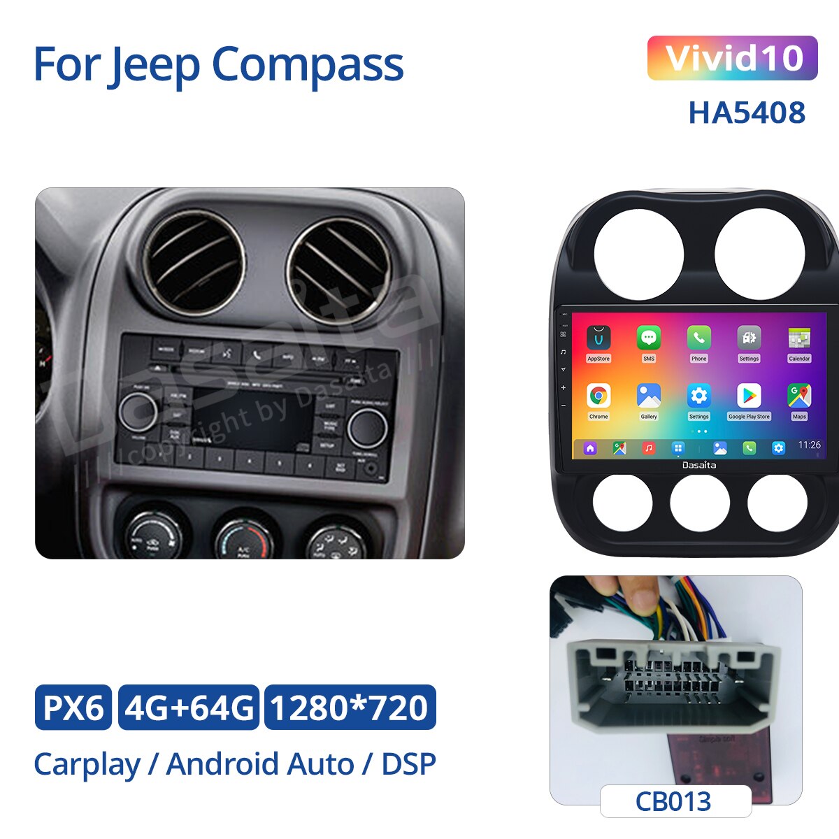 Dasaita Vivid For Jeep Compass 2017 2018 2019 Car Radio Multimedia android Car audio Apple Carplay Android Auto GPS DPS 1280*720