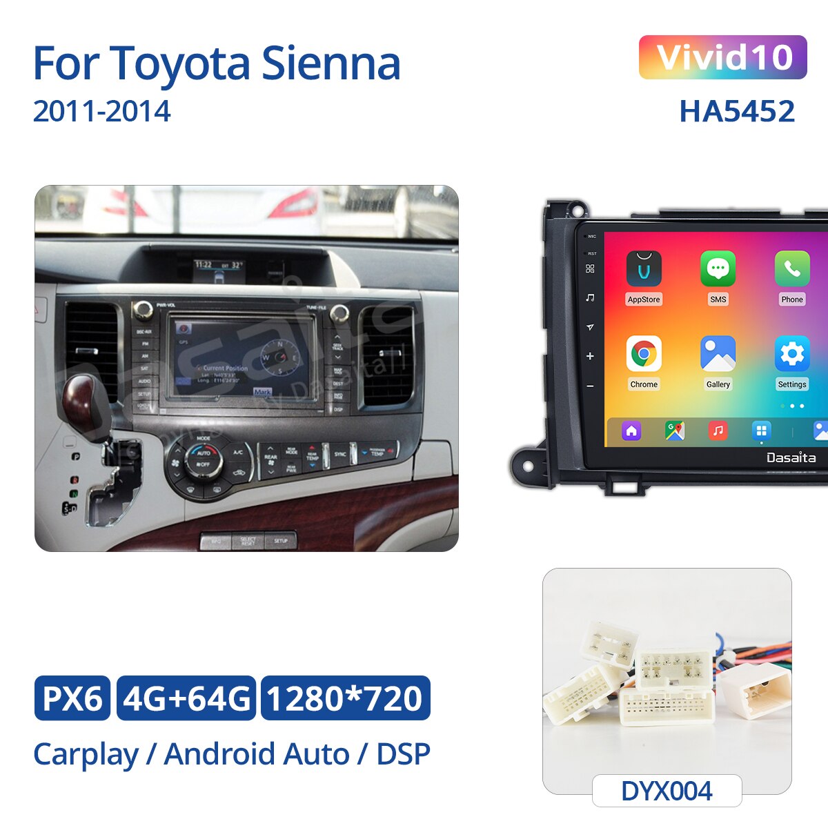 Dasaita Vivid For Toyota Sienna 2011 2012 2013 2014 Car stereo Android Carplay Android Auto 9" Touch Screen IPS 1280*720 4G 64G
