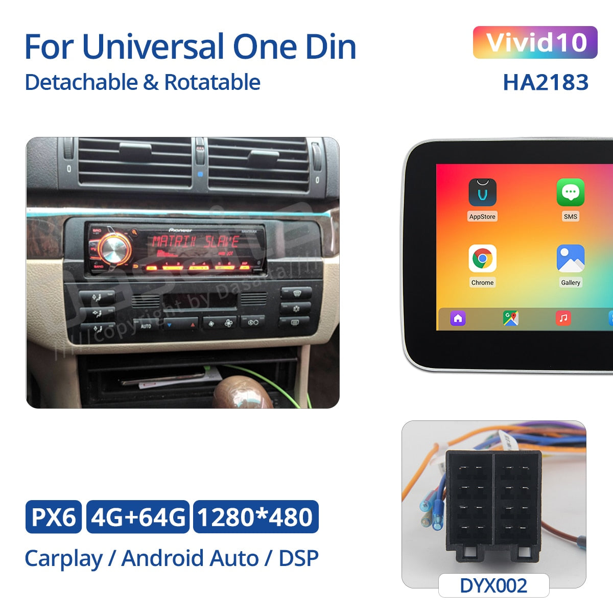 Dasaita Vivid 10.25" Android 10 Car Stereo Single 1 Din Radio GPS DSP IPS with Apple Carplay Android Auto Rotatable Detachable