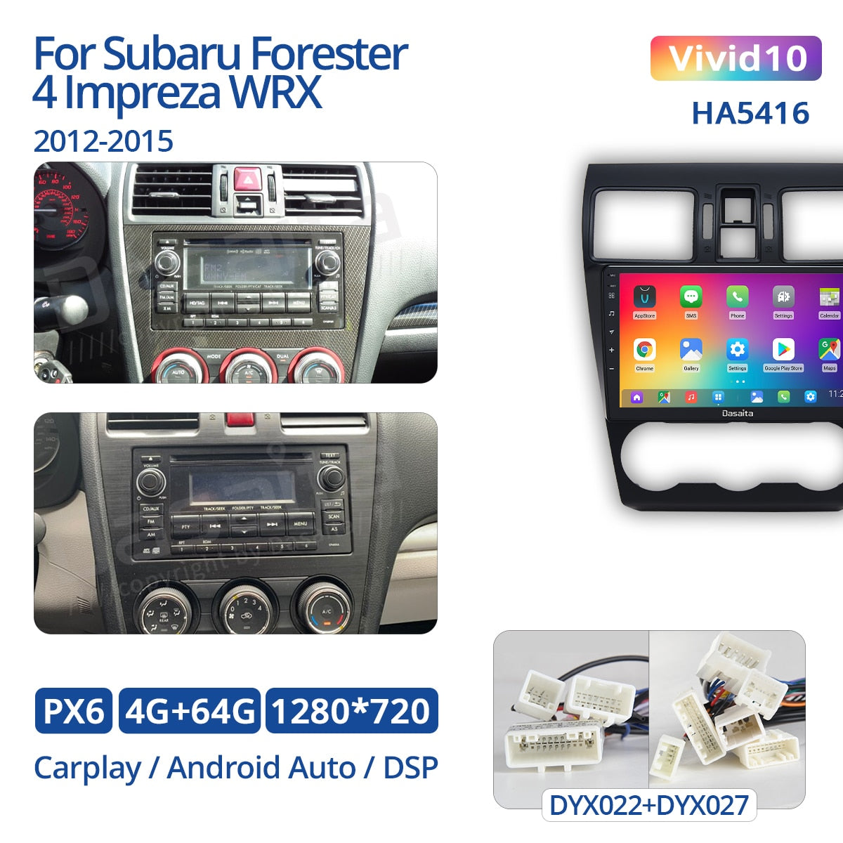 Dasaita Vivid for Subaru WRX GPS 2013 2014 2015 car radio Android 10 Apple Carplay Android Auto Navigation GPS 4G RAM 64G ROM