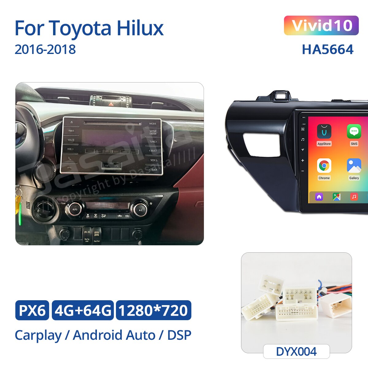 Dasaita Vivid For Toyota Hilux 2016 2017 2018 Car stereo Apple Carplay Android Auto car radio Navigation IPS GPS DPS 1280*720