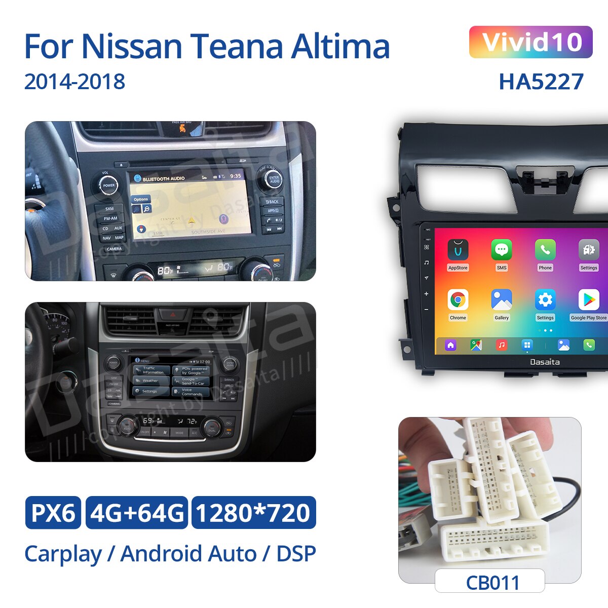 Dasaita Vivid for Nissan Teana Altima Radio 2013 2014 2015 Car Radio Android Auto Carplay Multimedia Video 10.2" Touch Screen