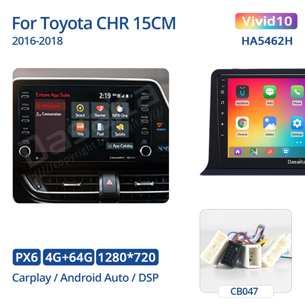 Dasaita For Toyota CHR 15CM CHR Europe version Car stereo 1 din android Apple Carplay Android Auto 4G 64G GPS IPS DSP 1280*720