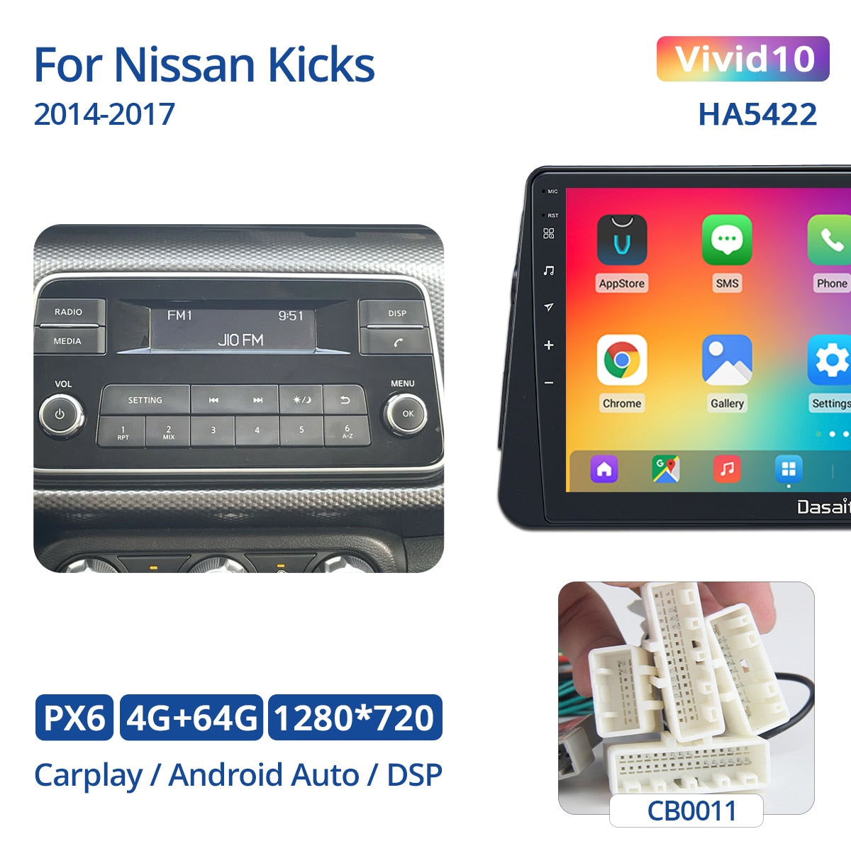 Dasaita for Nissan Kicks Micra GPS 2014 2015 2016 2017 Car Video Players 10.2" Android 10.0 Carplay DSP GPS IPS 4G RAM 64G ROM