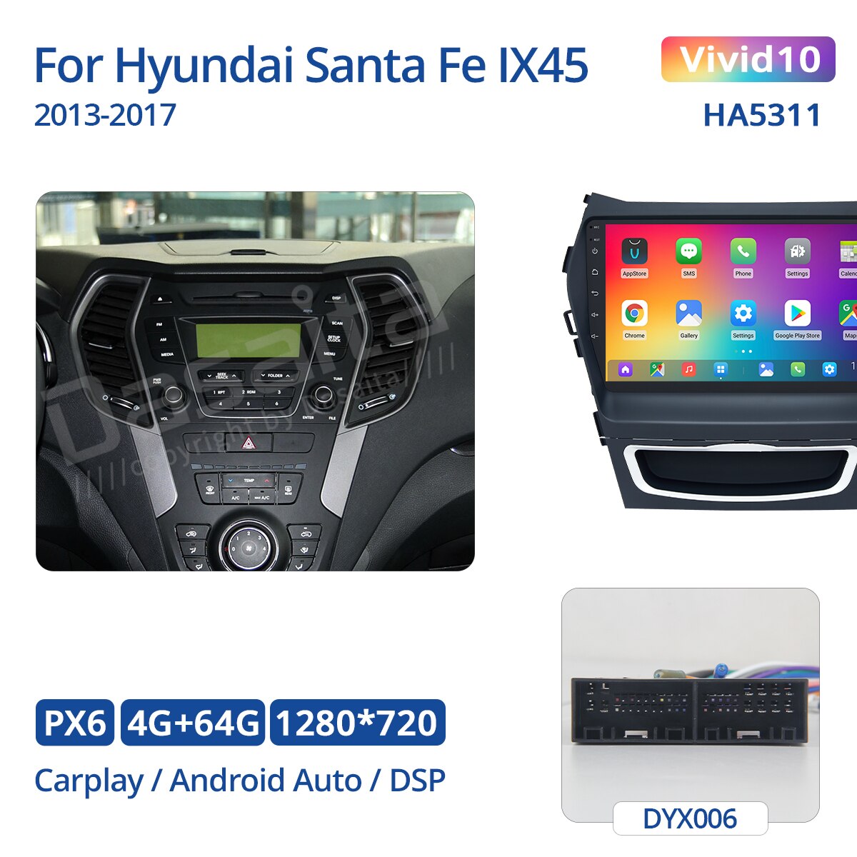 Dasaita Vivid10 for Hyundai GPS IX45 2013 2014 2015 Car Radio Stereo 9“ IPS 1 Din Android10 Multi-Touch Screen Multimedia Navigation