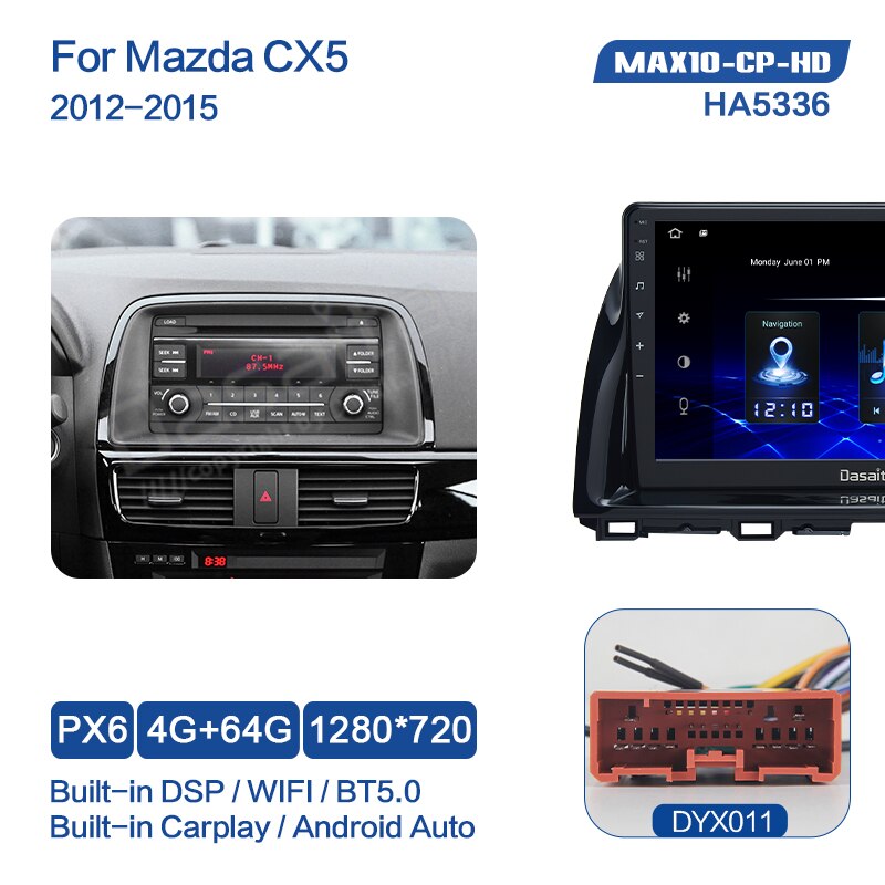 Dasaita Vivid for Mazda CX5 CX-5 2013 2014 2015 Radio 1 Din Android 10.0 Car Navigation GPS DSP 64GB ROM 10.2" IPS Touch Screen