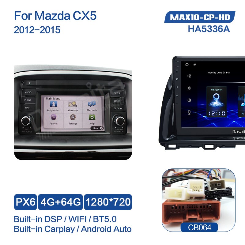Dasaita Vivid for Mazda CX5 CX-5 2013 2014 2015 Radio 1 Din Android 10.0 Car Navigation GPS DSP 64GB ROM 10.2" IPS Touch Screen
