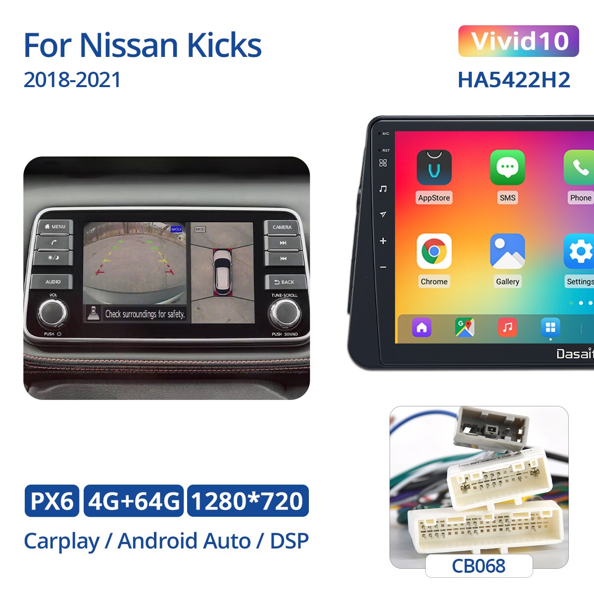 Dasaita for Nissan Kicks Micra GPS 2014 2015 2016 2017 Car Video Players 10.2" Android 10.0 Carplay DSP GPS IPS 4G RAM 64G ROM