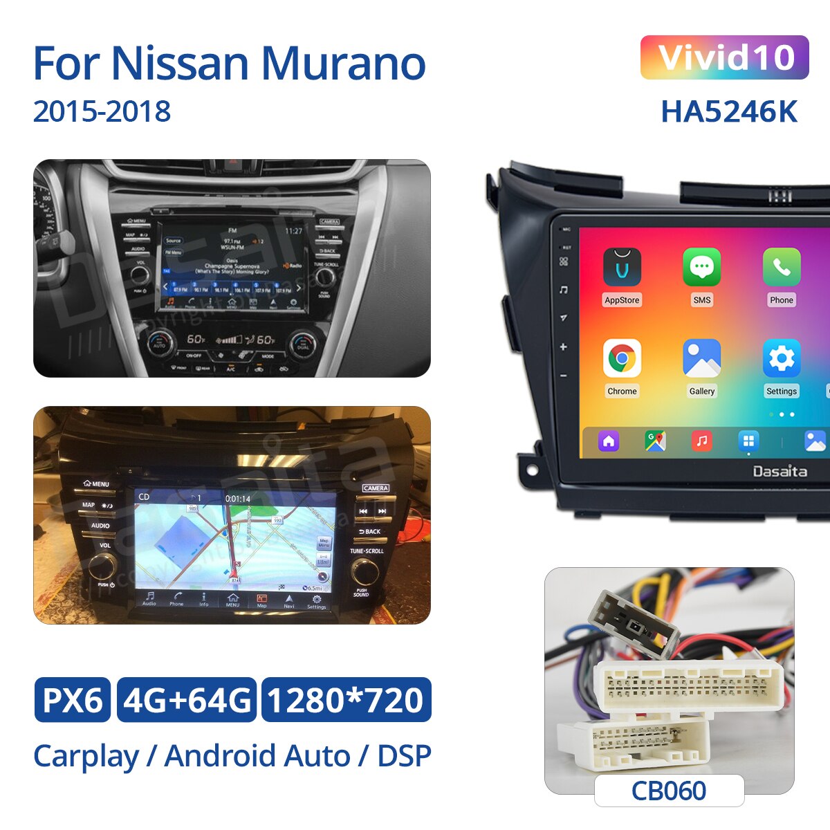 Dasaita 10.2" 1 Din Car Radio for Nissan Murano Z52 GPS 2015 2016 2017 2018 Android 10 GPS Navigation with DSP Carplay