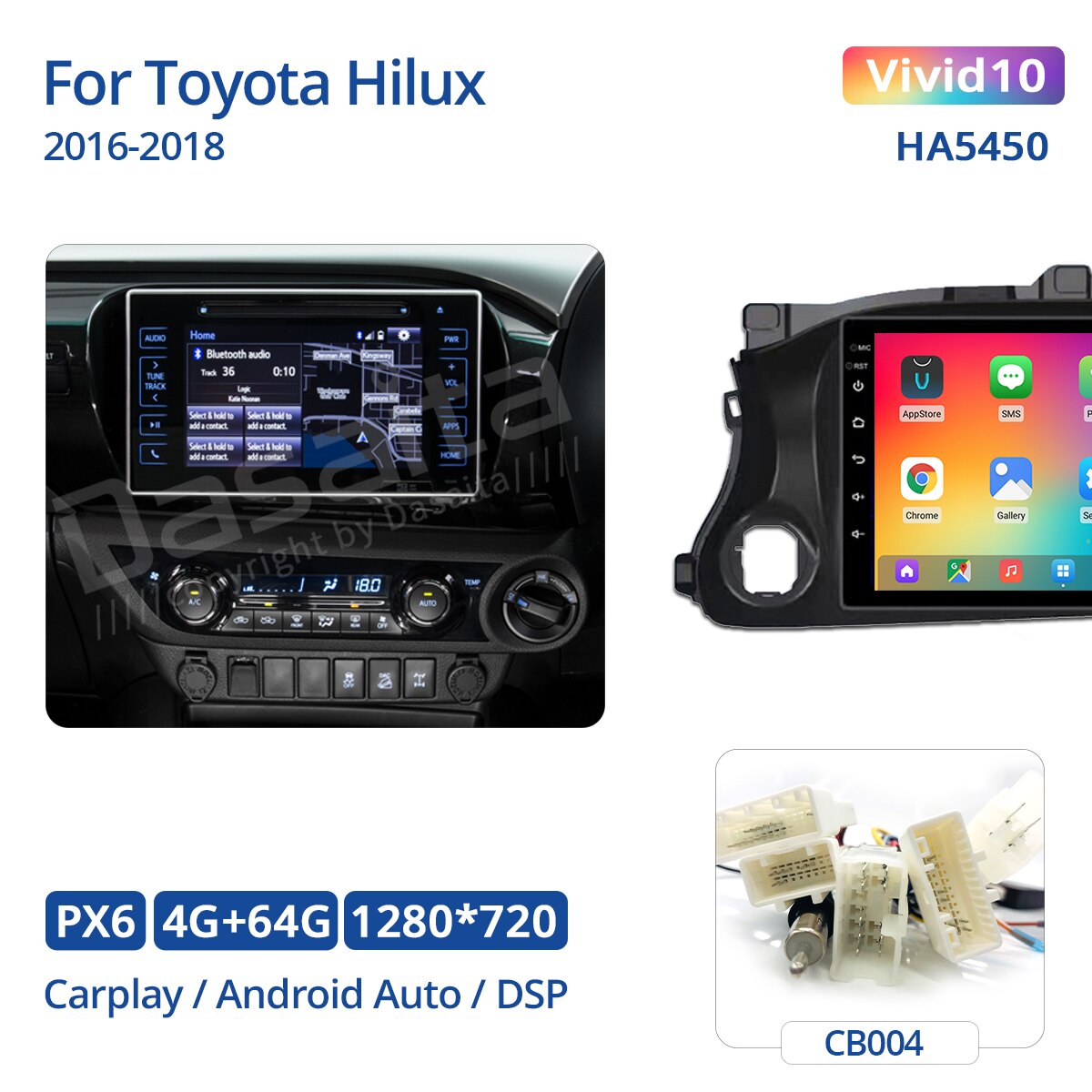 Dasaita Vivid For Toyota Hilux 2016 2017 2018 Car stereo Apple Carplay Android Auto car radio Navigation IPS GPS DPS 1280*720