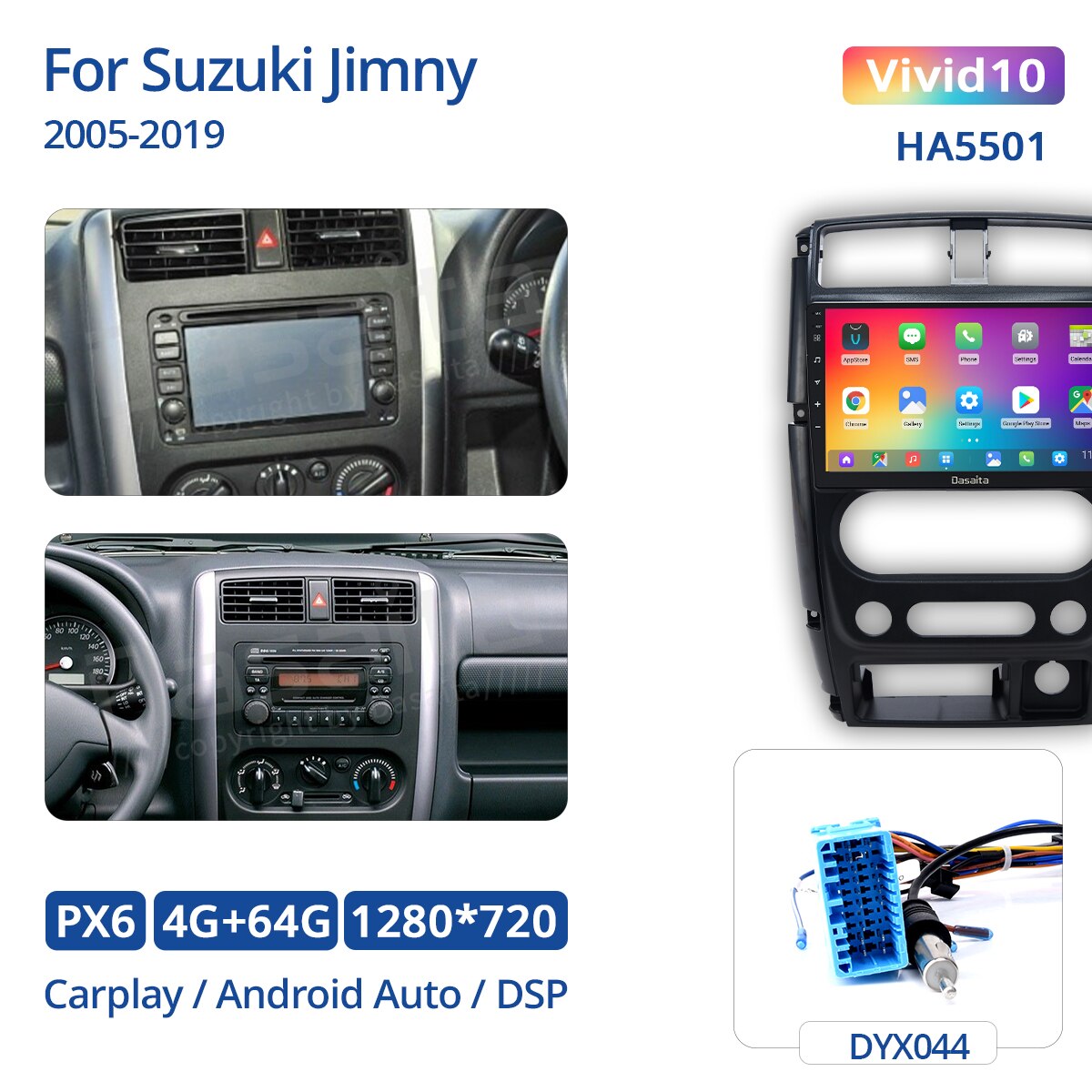 Dasaita Vivd For Suzuki Jimny 2007-2015 Car Stereo Android Carplay Android Auto Multimedia Video GPS Navigation 1280*720 4G 64G