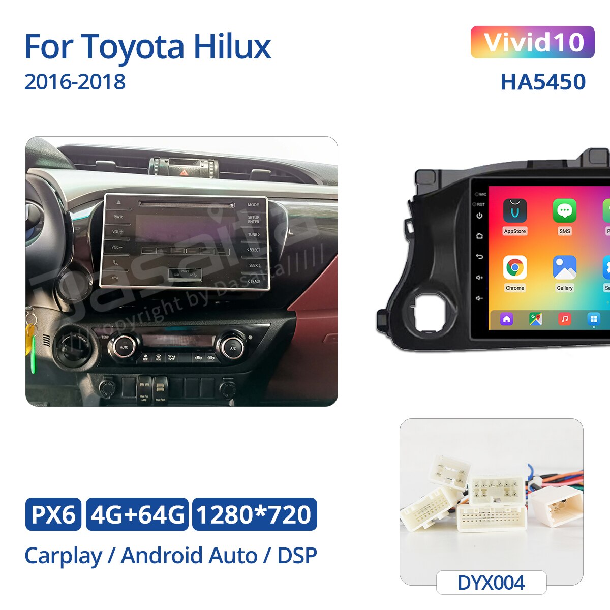 Dasaita Vivid For Toyota Hilux 2016 2017 2018 Car stereo Apple Carplay Android Auto car radio Navigation IPS GPS DPS 1280*720