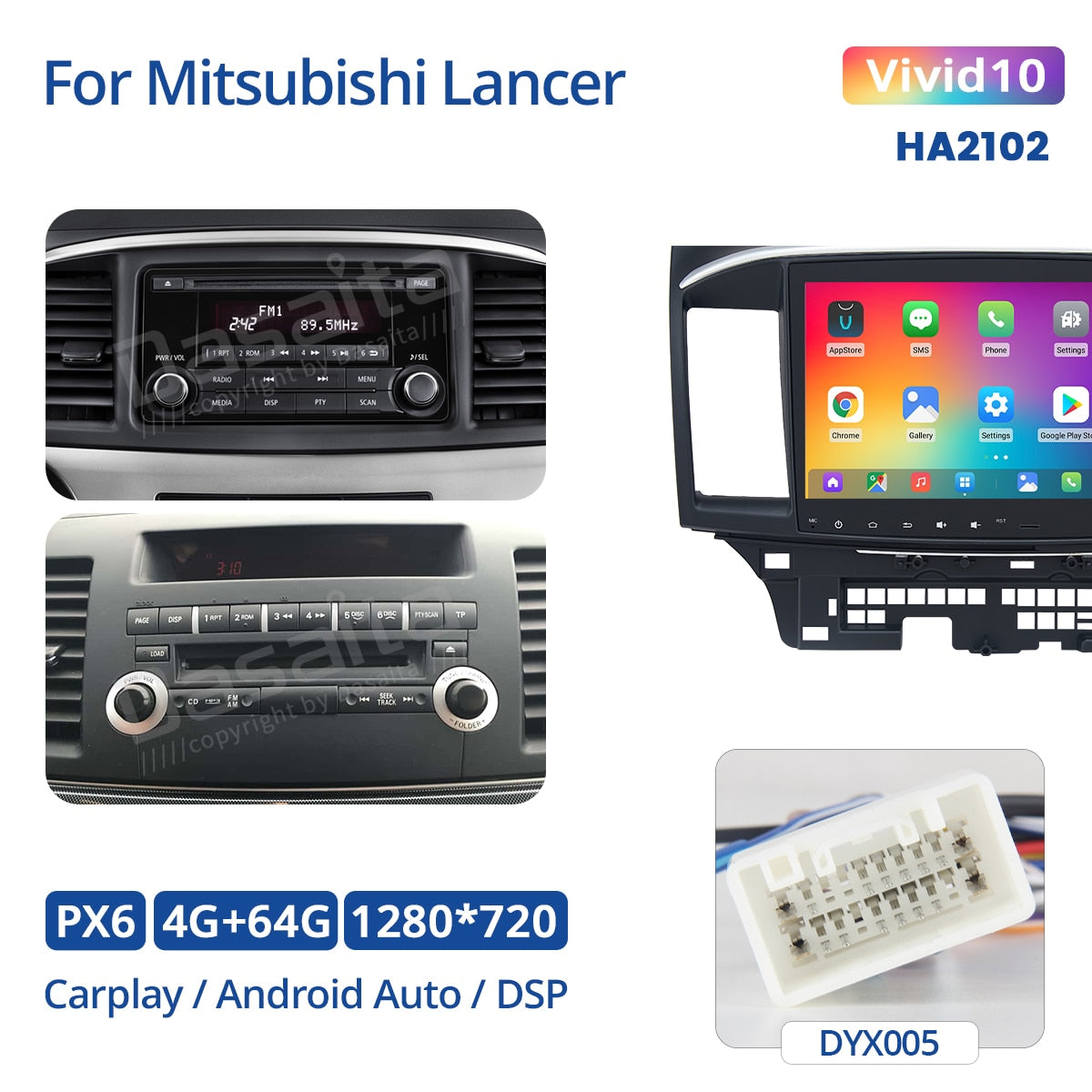 Dasaita Vivid Car Radio for Mitsubishi Lancer EVO 10 2008 2009 2010 2011 2014 to 2017 Carplay Android Auto Stereo GPS Navigation