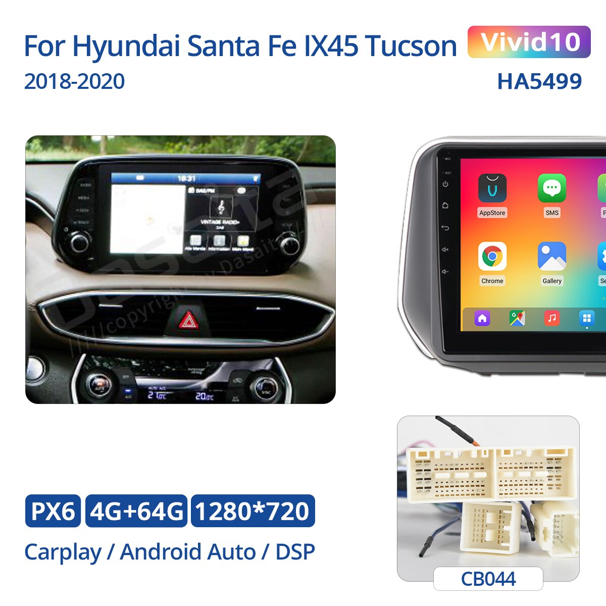 Dasaita Vivid For Hyundai Santa Fe IX45 2018 2019 2020 Car stereo 1 din android Multimedia 9" IPS Touch Screen Navigation GPS