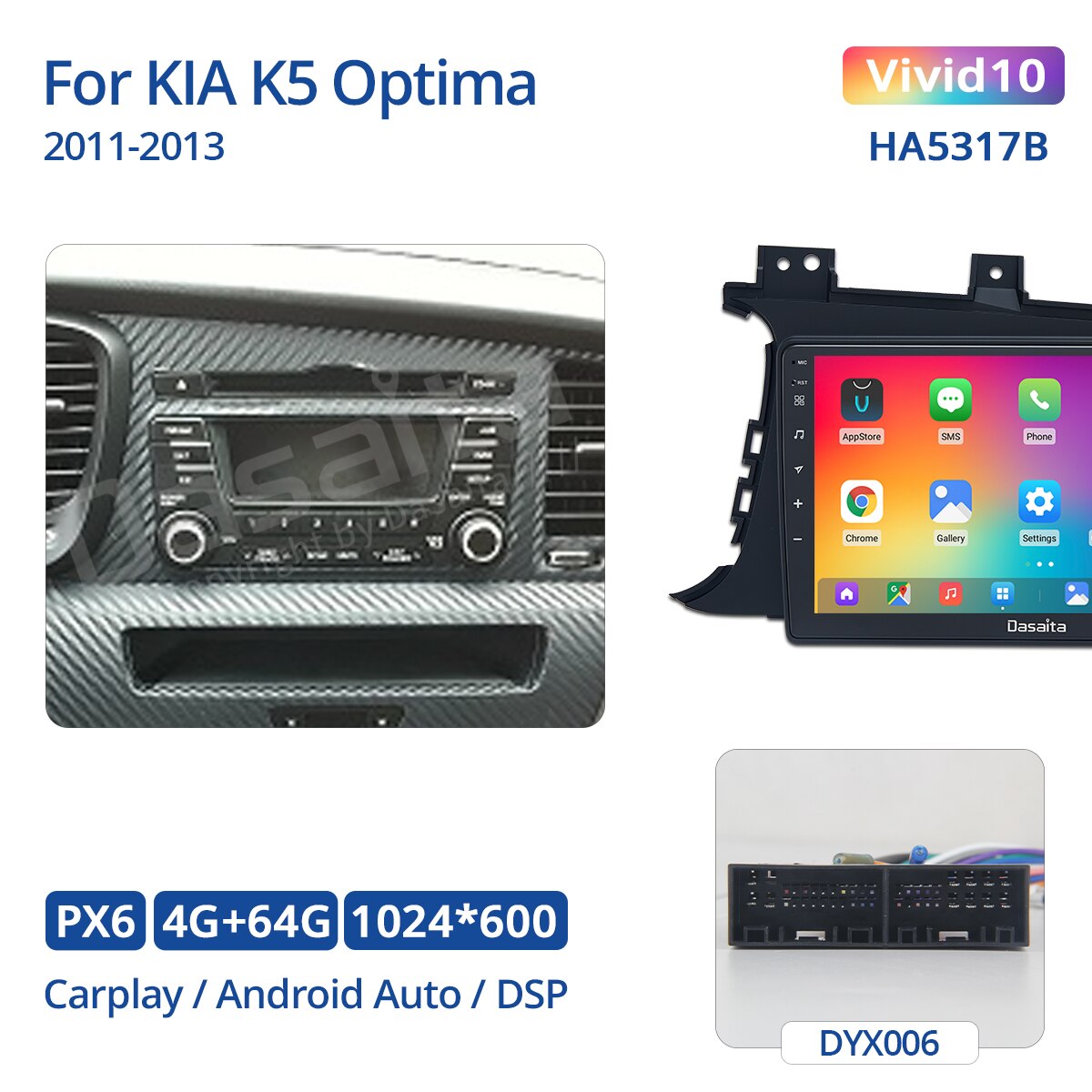Dasaita Vivid For KIA K5 Optima 2011 2012 2013 Car Radio Android Auto Carplay Car stereo 9" Touch Screen 1280*720 Navigation