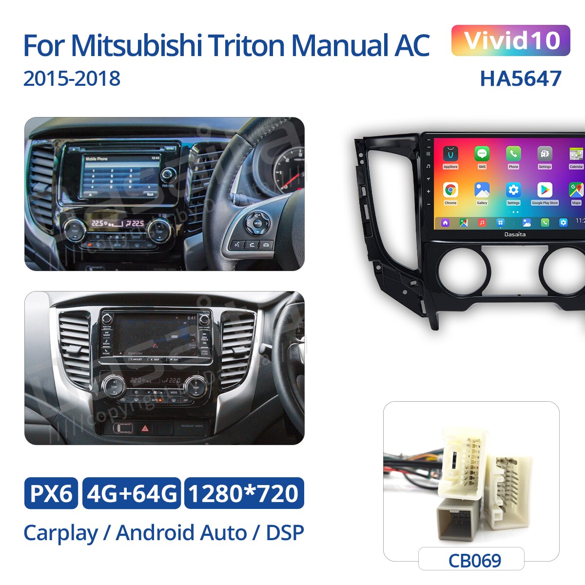 Dasaita Vivid For Mitsubishi Triton Car Radio 9" IPS Screen Android 10.0 Autoradio GPS Navigation TDA7850 BT5.0 Carplay 1280*720