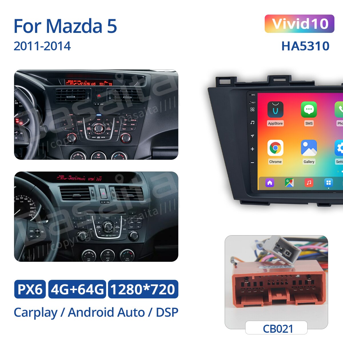 Dasaita Vivid for Mazda 5 2011 2012 2013 2014 Car Autoradio 1 Din Android 10.0 Navigation 9" Multi Touch Screen GPS DSP TDA7850