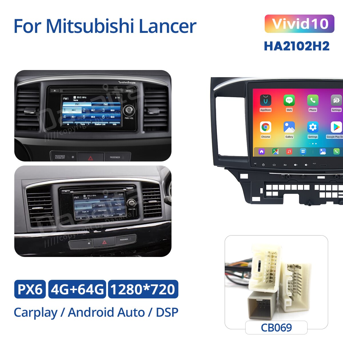 Dasaita Vivid Car Radio for Mitsubishi Lancer EVO 10 2008 2009 2010 2011 2014 to 2017 Carplay Android Auto Stereo GPS Navigation