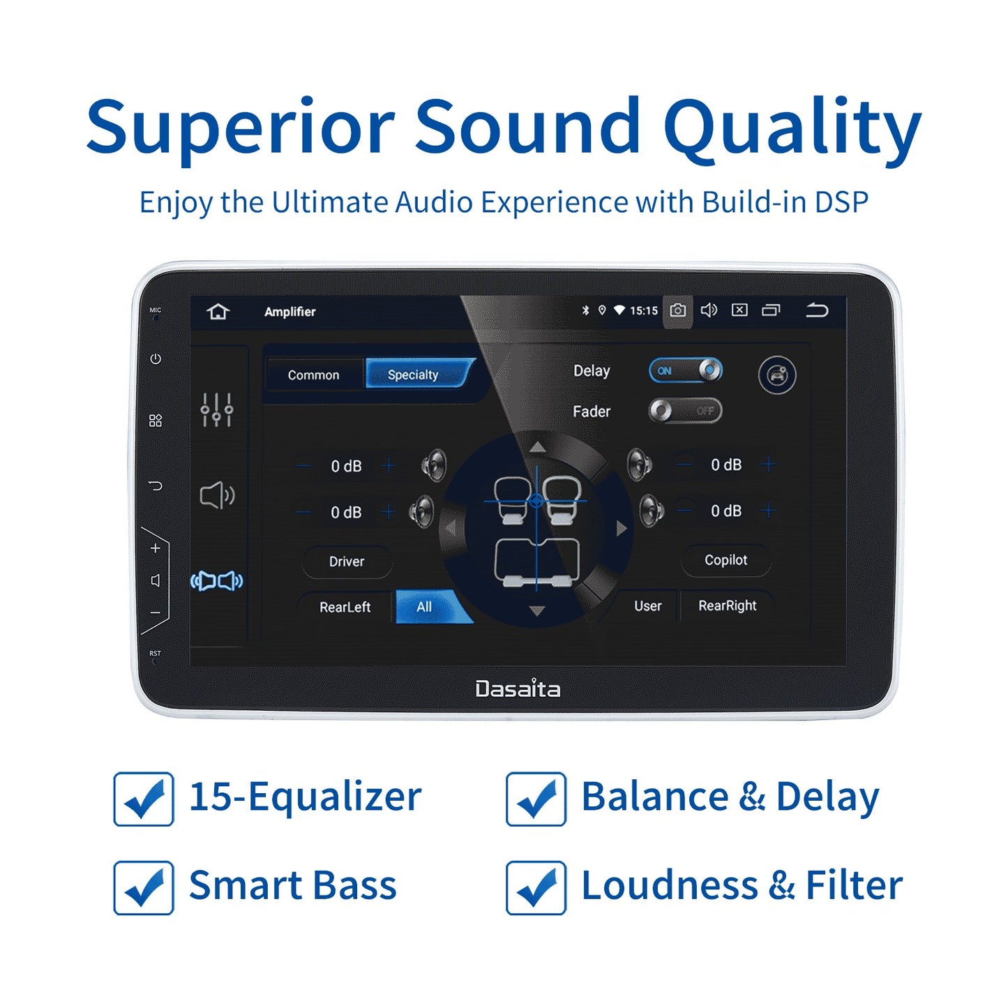 Dasaita (Outlets) W11 2 Din Universal Car Stereo 10.2 Inch PX4 2G+32G Android11 1024*600 DSP AHD Radio