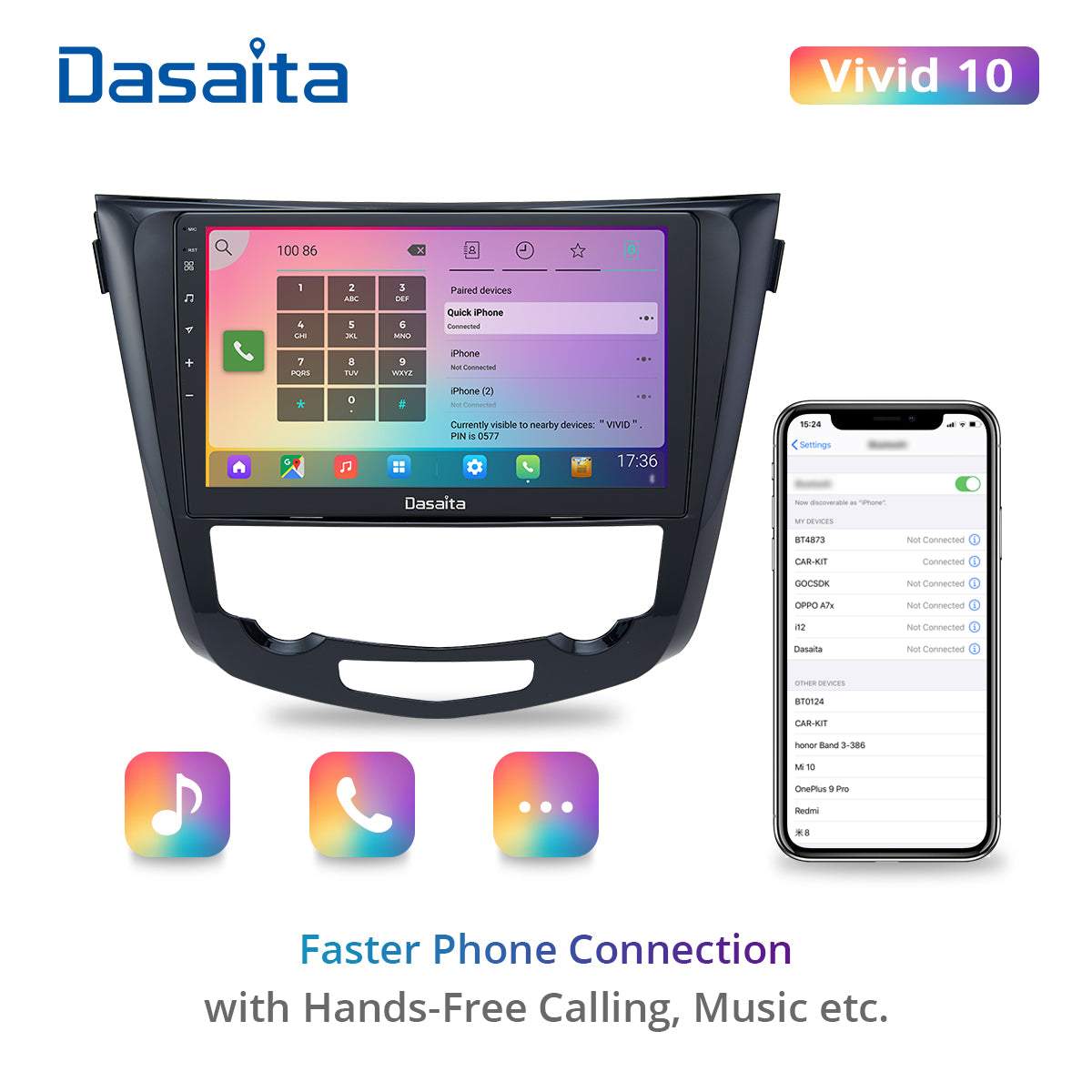 Dasaita Vivid10/Vivid11 Nissan X-Trail Qashqai Rogue 2014 2015 2016 2017 2018 2019 2020 Car Stereo 10.2 Inch Carplay Android Auto PX6 4G+64G Android10/Android11 1280*720 DSP AHD Radio