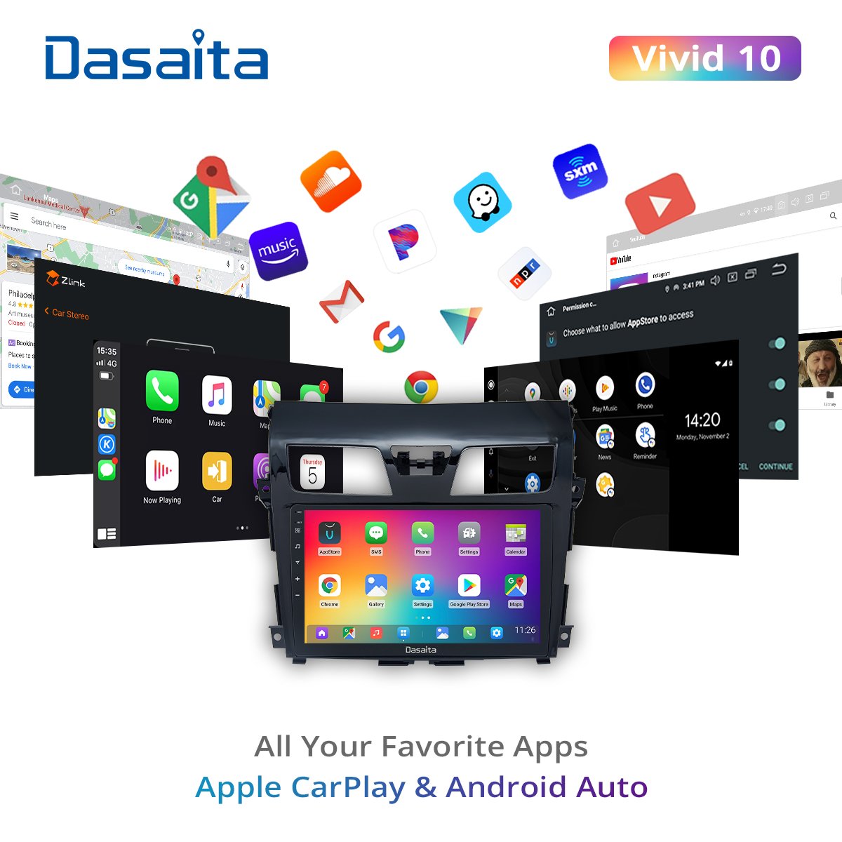 Dasaita Vivid for Nissan Teana Altima Radio 2013 2014 2015 Car Radio Android Auto Carplay Multimedia Video 10.2" Touch Screen