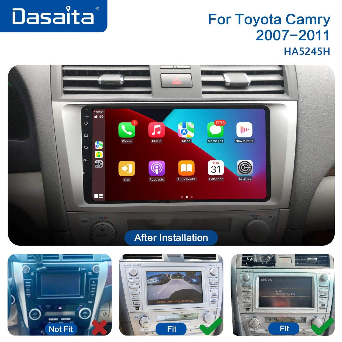 Dasaita Vivid10/Vivid11 Toyota Camry 2007 2008 2009 2010 2011 Car Stereo 9 Inch Carplay Android Auto PX6 4G+64G Android10/Android11 1280*720 DSP AHD Radio