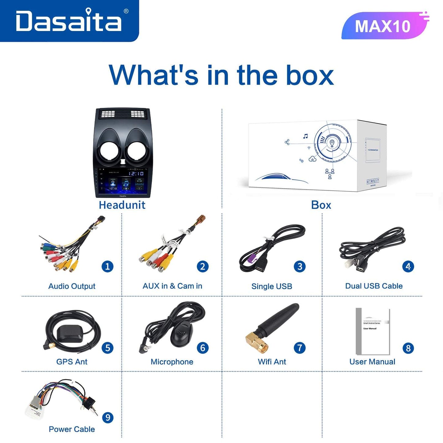 Dasaita (Outlets) MAX10 Nissan Qashqai 2008 2009 2010 2011 2012 2013 2014 Car Stereo 9" Carplay Android Auto PX6 4G+64G Android10 1280*720 DSP Radio