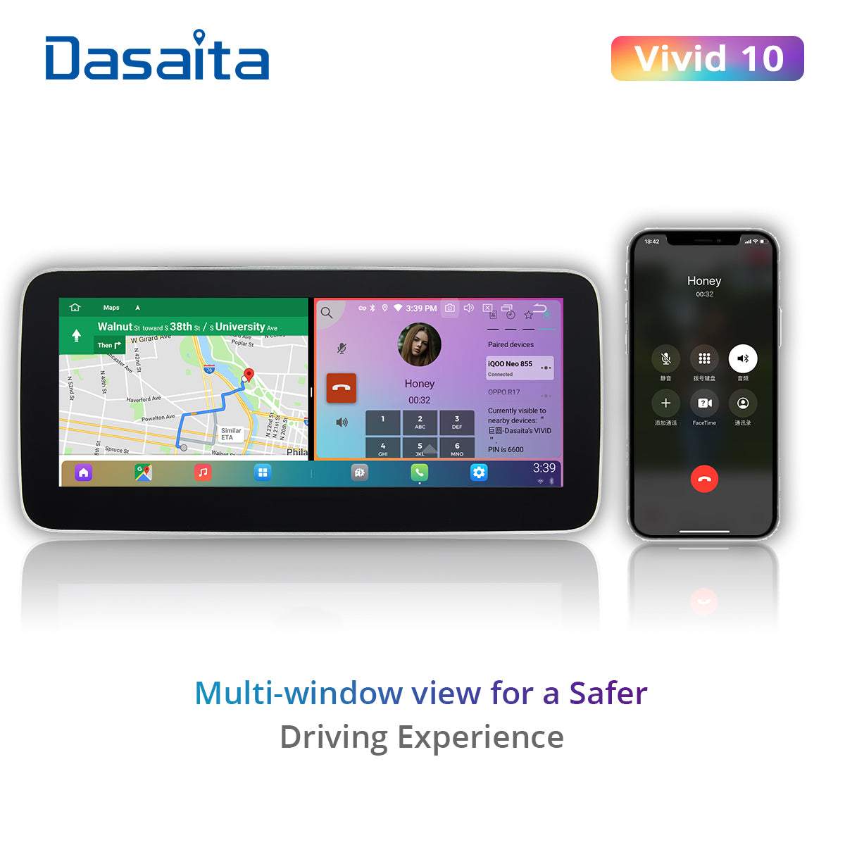 Dasaita Vivid10 Universal Single Din Car Stereo 10.25 Inch Carplay Android Auto PX6 4G+64G Android10 1280*480 DSP AHD Radio