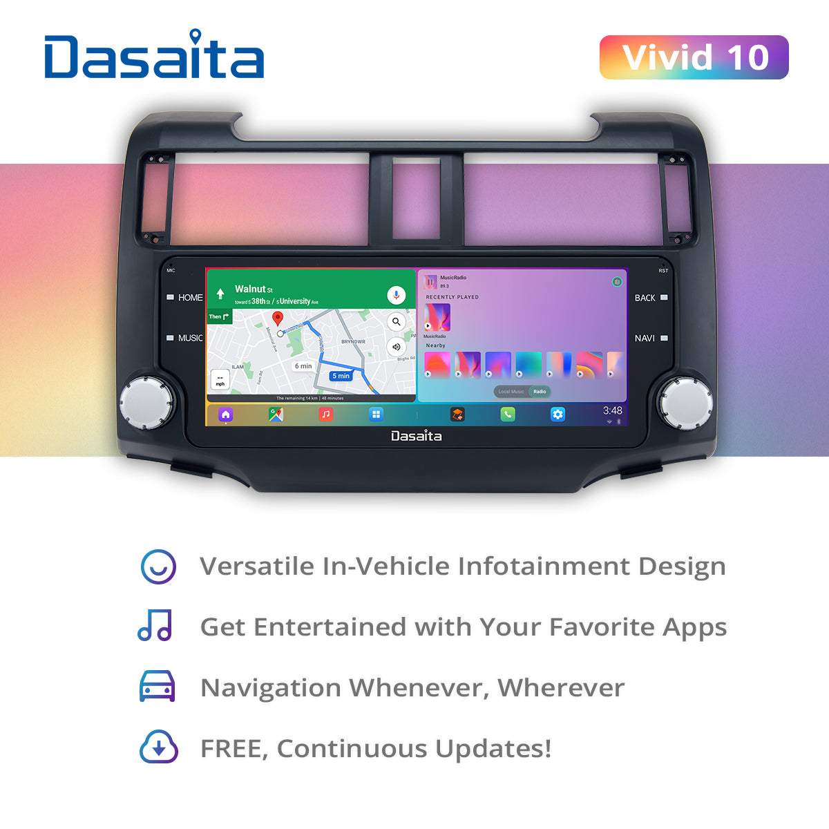Dasaita Vivid11 Toyota 4Runner 2014 2015 2016 2017 2018 Car Stereo 10.25 Inch Carplay Android Auto PX6 4G+64G Android11 1280*480 DSP AHD Radio
