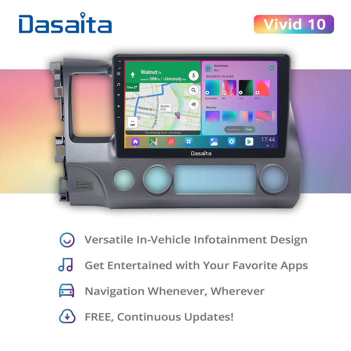 Dasaita Vivid10 Honda Civic 2007 2008 2009 2010 2011 Car Stereo 10.2 Inch Carplay Android Auto PX6 4G+64G Android10 1280*720 DSP AHD Radio