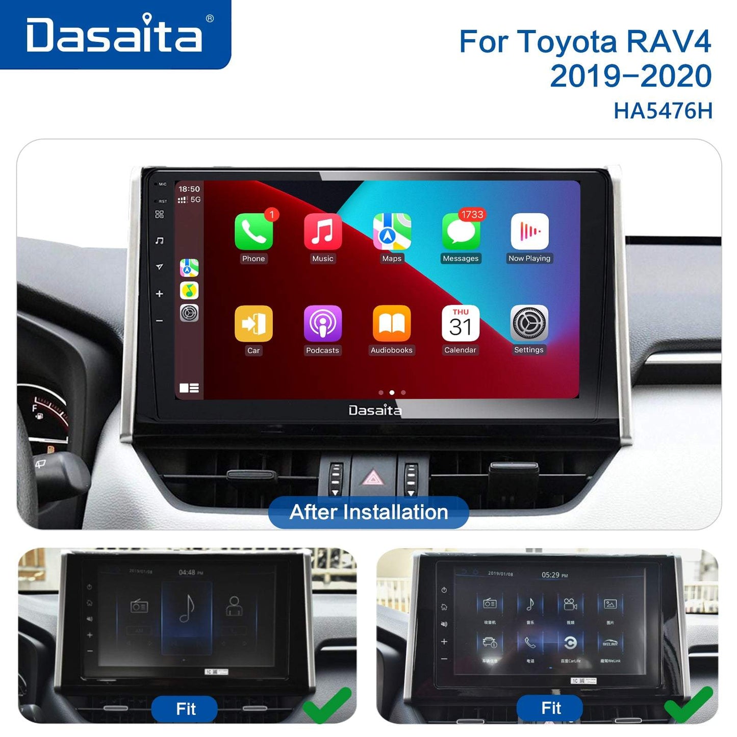Dasaita Vivid11 Toyota RAV4 2019 2020 2021 Car Stereo 10.2 Inch Carplay Android Auto PX6 4G+64G Android11 1280*720 DSP AHD Radio