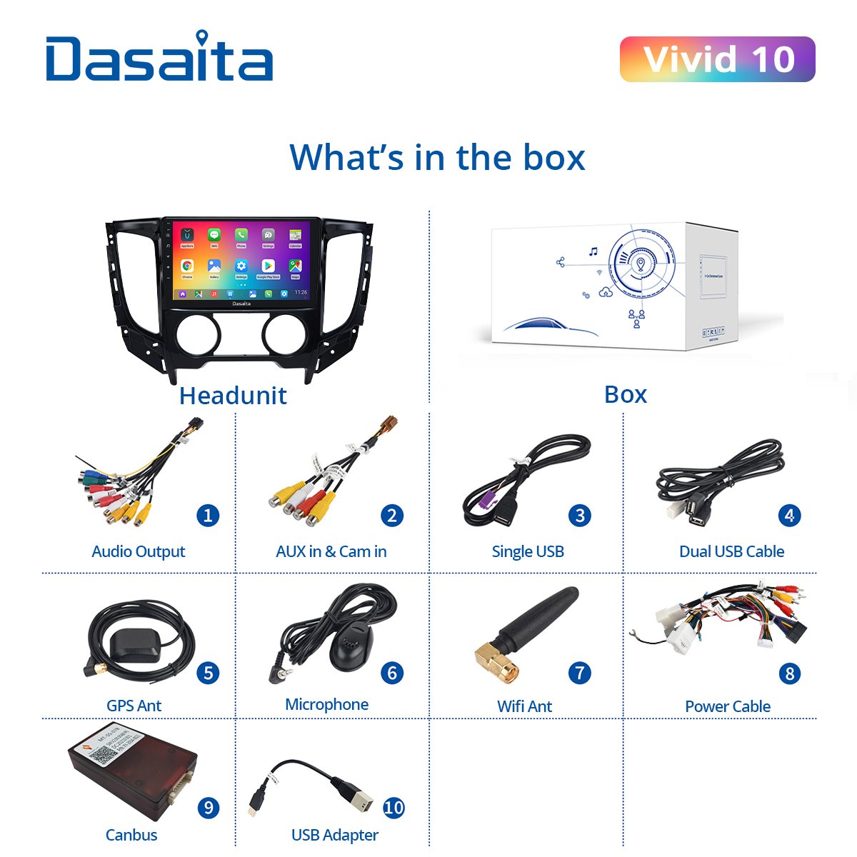 Dasaita Vivid For Mitsubishi Triton Car Radio 9" IPS Screen Android 10.0 Autoradio GPS Navigation TDA7850 BT5.0 Carplay 1280*720