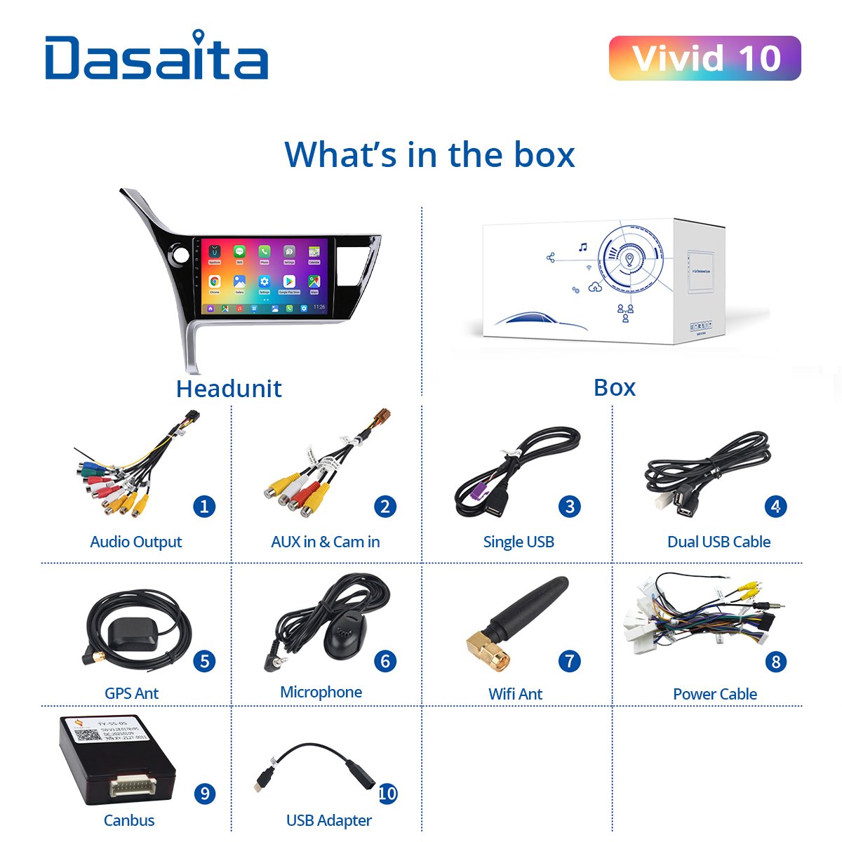 Dasaita Vivid For Toyota Corolla 2017 2018 Car Stereo Android Auto Carplay Multimedia Video Player Navigation GPS 1280*720 BT5.0