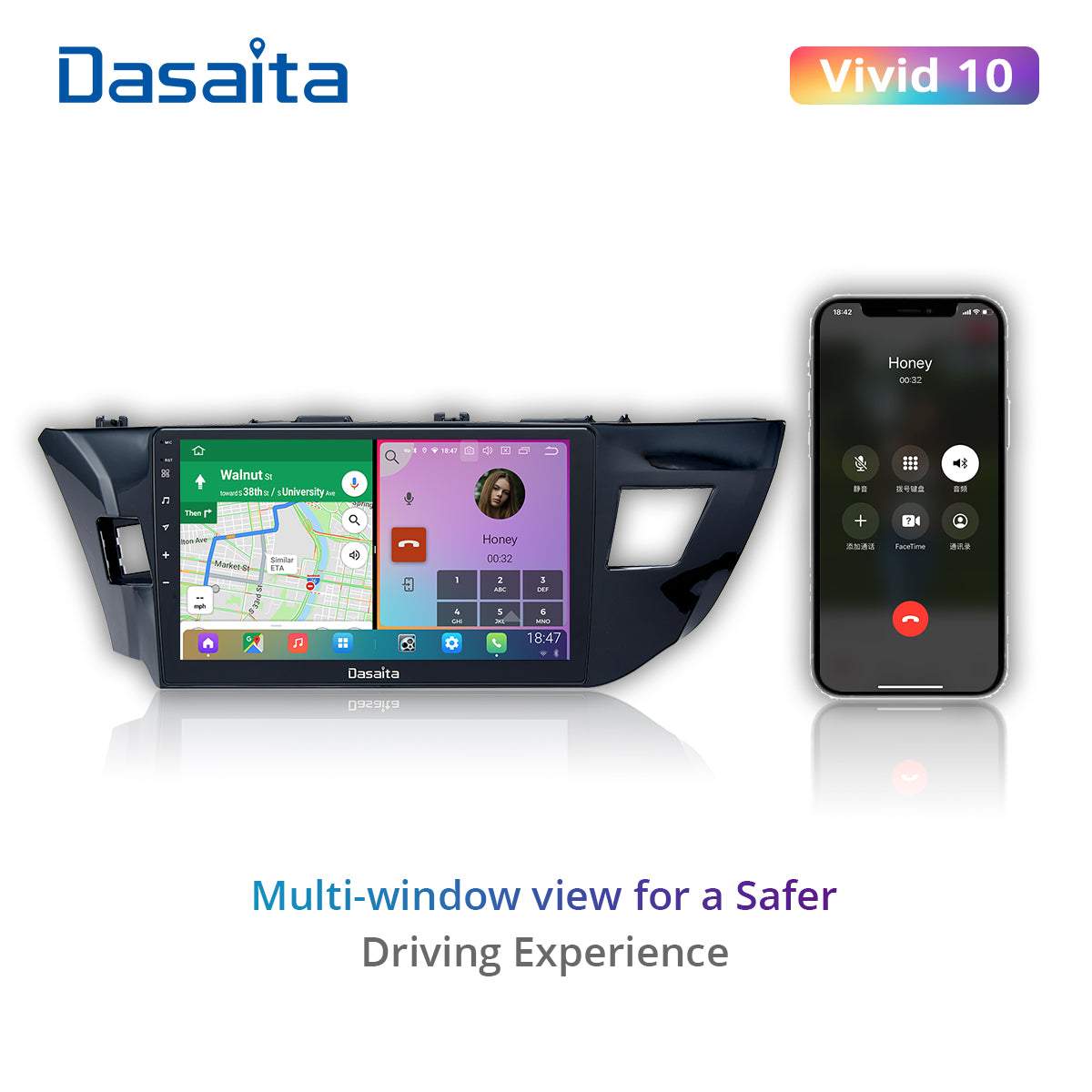Dasaita Vivid11 Toyota Corolla 2014 2015 2016 Car Stereo 10.2Inch Carplay Android Auto PX6 4G+64G Android11 1280*720 DSP AHD Radio