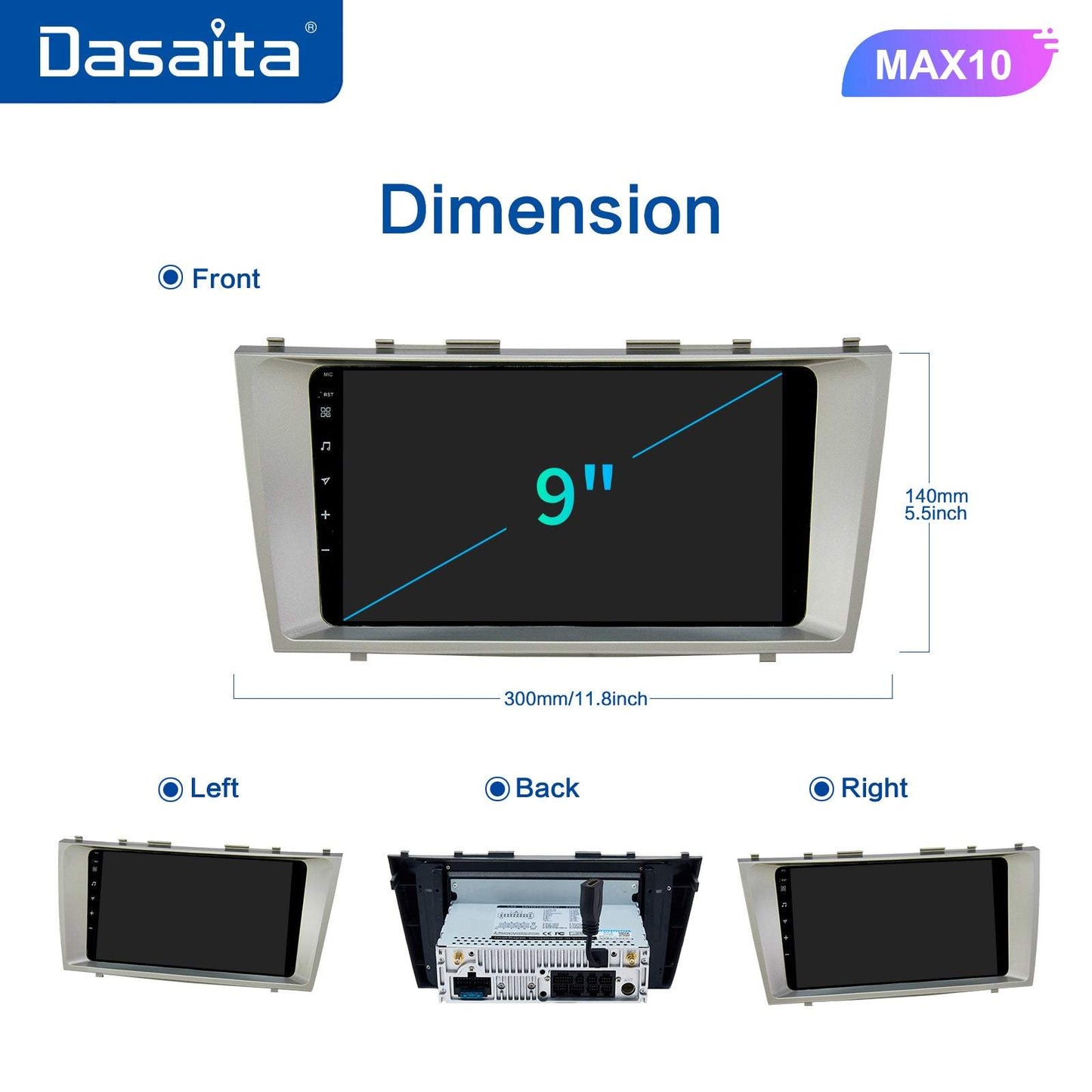 Dasaita MAX10/MAX11 Toyota Camry 2007 2008 2009 2010 2011 Car Stereo 9 Inch Carplay Android Auto PX6 4G+64G Android10/Android11 1280*720 DSP AHD Radio