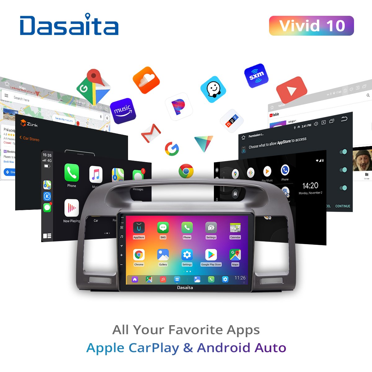 Dasaita Vivid for Toyota Camry 2002 2003 2004 2005 2006 Car Radio 9'' IPS Android 10.0 Stereo GPS Navigation DSP TDA7850 BT5.0