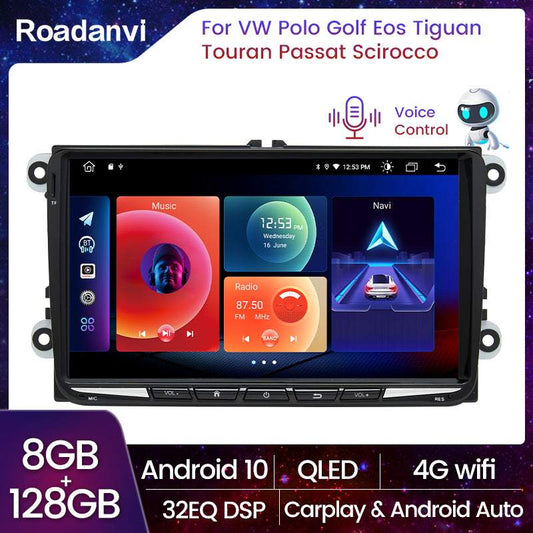 Roadanvi F10 for VW Universal Polo Golf Eos Tiguan Touran Passat B6 Scirocco Jetta Car Stereo AI Voice Control Apple Carplay Android Auto 8G 128G Radio