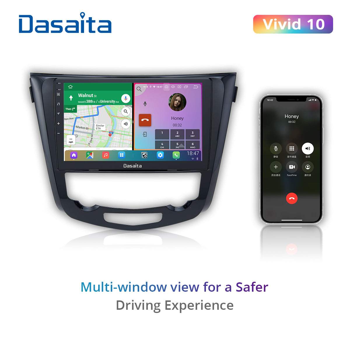 Dasaita Vivid10/Vivid11 Nissan X-Trail Qashqai Rogue 2014 2015 2016 2017 2018 2019 2020 Car Stereo 10.2 Inch Carplay Android Auto PX6 4G+64G Android10/Android11 1280*720 DSP AHD Radio