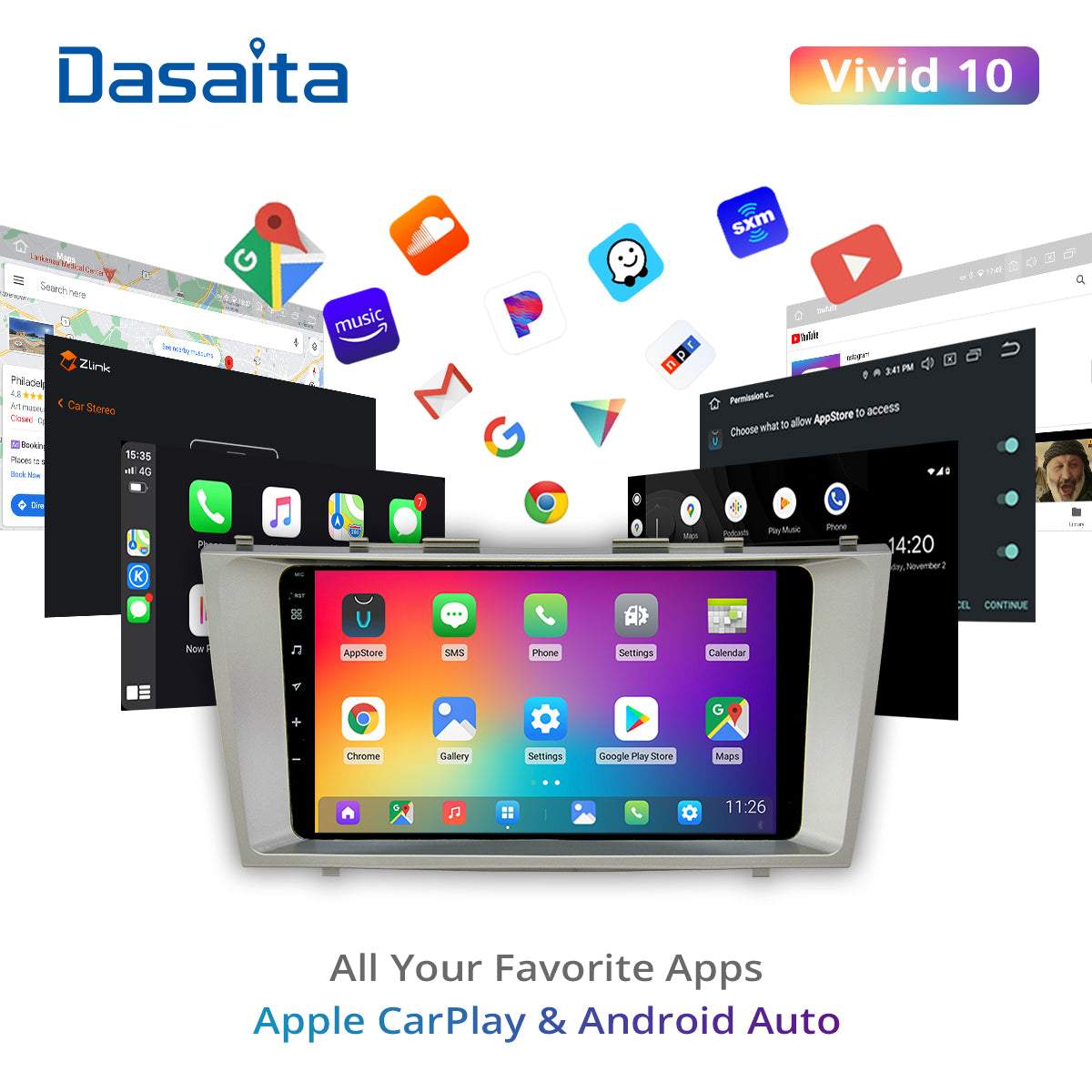 Dasaita Vivid10/Vivid11 Toyota Camry 2007 2008 2009 2010 2011 Car Stereo 9 Inch Carplay Android Auto PX6 4G+64G Android10/Android11 1280*720 DSP AHD Radio
