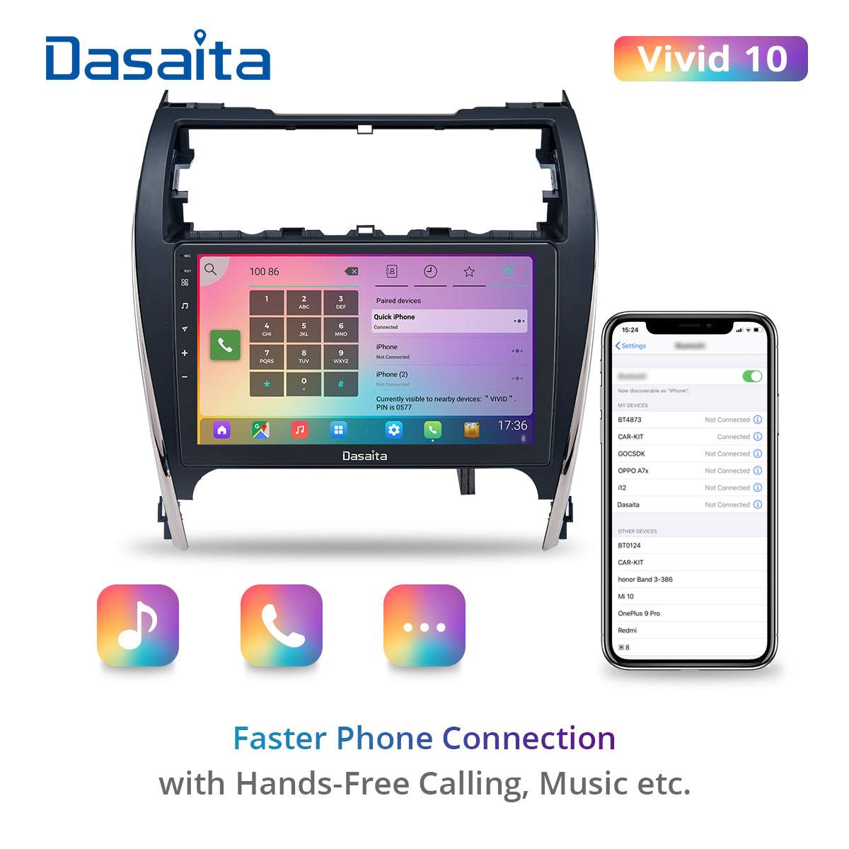 Dasaita Vivid10 Toyota Camry 2012 2013 2014 Car Stereo 10.2 Inch Carplay Android Auto PX6 4G+64G Android10 1280*720 DSP AHD Radio