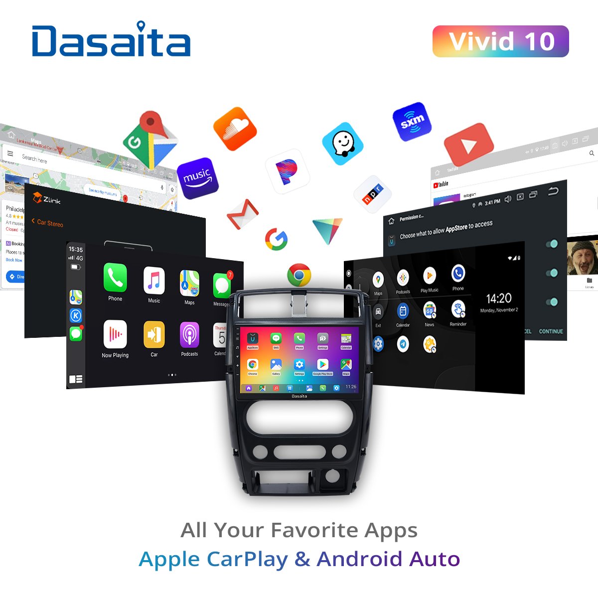 Dasaita Vivd For Suzuki Jimny 2007-2015 Car Stereo Android Carplay Android Auto Multimedia Video GPS Navigation 1280*720 4G 64G