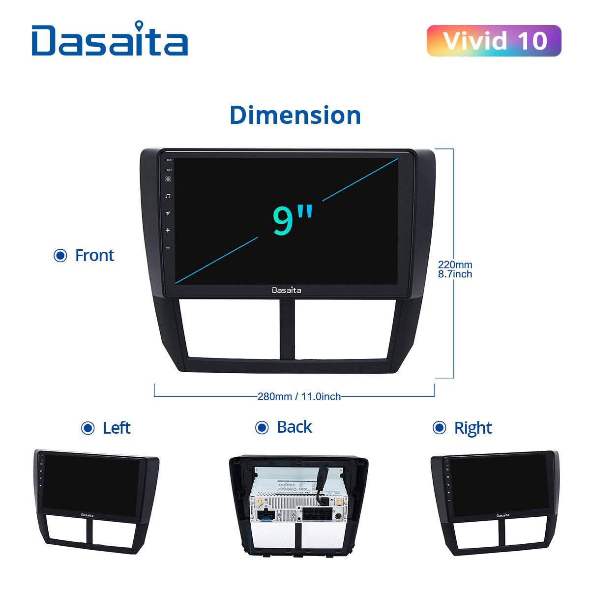 Dasaita Vivid11 Subaru Forester 3 Impreza 2007 2008 2009 2010 2011 2012 Car Stereo 9" Carplay Android Auto PX6 4G+64G Android11 1280*720 DSP Radio