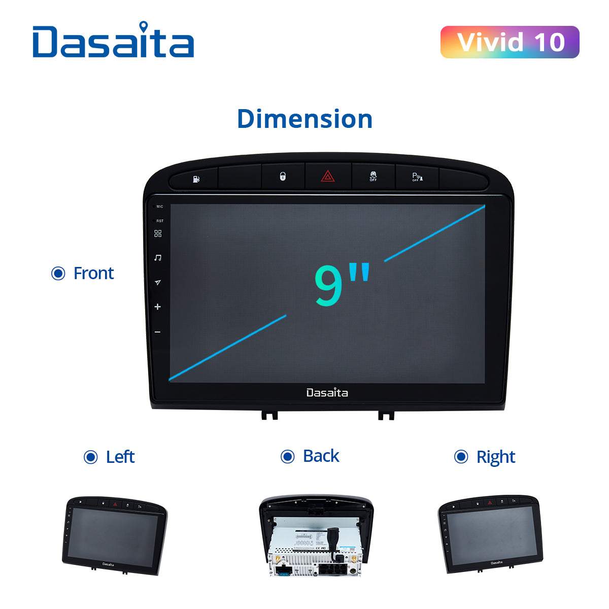 Dasaita Vivid10 For Peugeot 408 308 308SW 2012 2013 2014 2015 2016 2017 2018 2019 2020 Car Stereo Apple Carplay Android Auto IPS 9" 4G+64G Radio