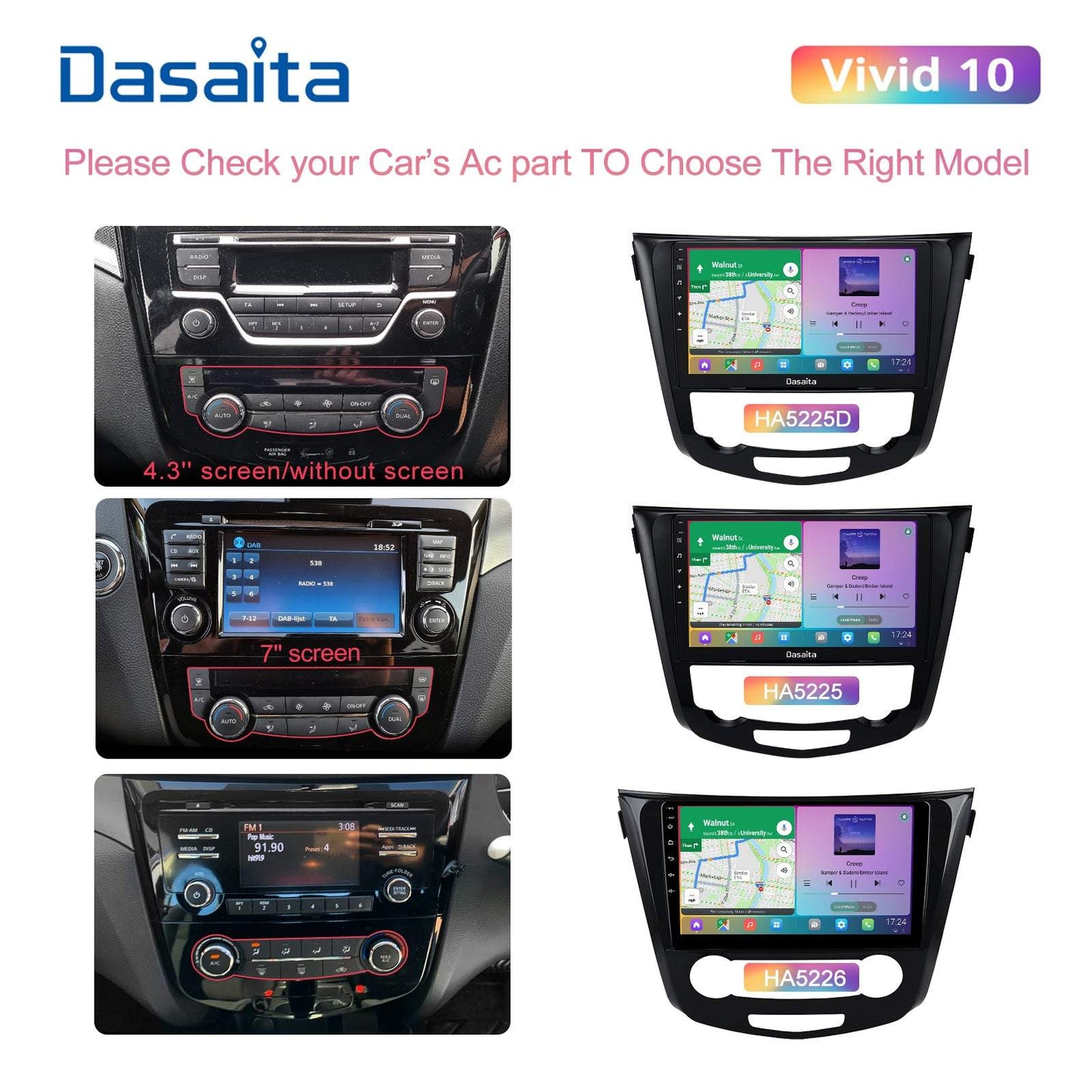 Dasaita Vivid10/Vivid11 Nissan X-Trail Qashqai Rogue 2014 2015 2016 2017 2018 2019 2020 Car Stereo 10.2 Inch Carplay Android Auto PX6 4G+64G Android10/Android11 1280*720 DSP AHD Radio