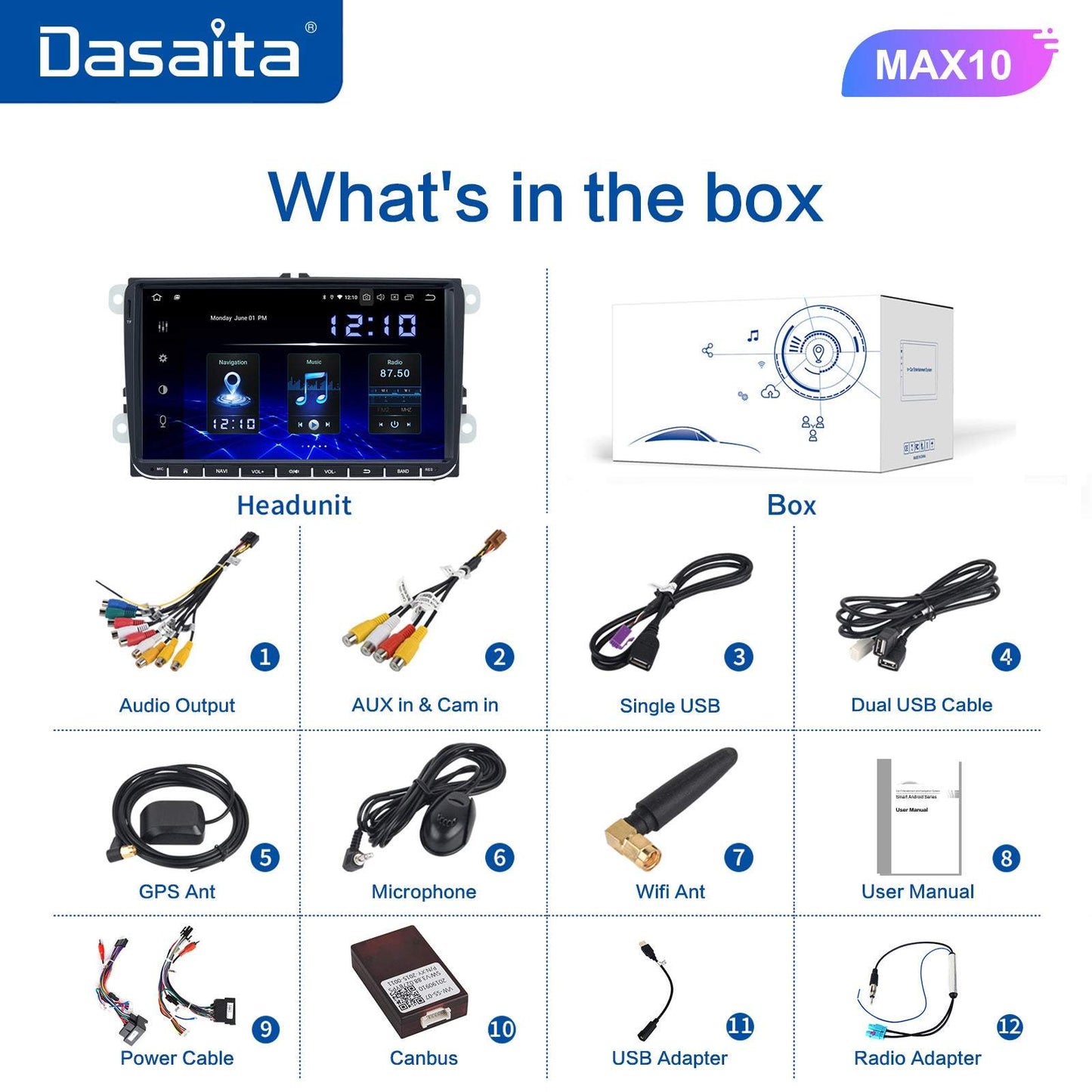 Dasaita (Outlets) MAX10 VW Universal Polo Golf Eos/Skoda 2006-2016 Car Stereo 9" Carplay Android Auto PX6 4G+64G Android10 1280*720 DSP Radio