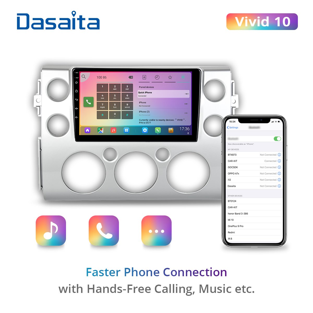 Dasaita Vivid for Toyota FJ Cruiser GPS 2007 2010 2011 2012 2015 2016 Android 10.0 Car Radio Navigation TDA7850 Carplay 1280*720