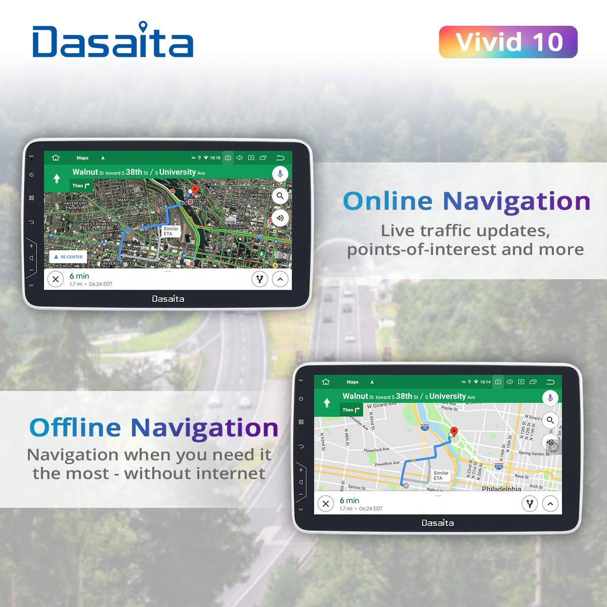 Dasaita Vivid11 Universal Single Din Car Stereo 10.2 Inch Carplay Android Auto PX6 4G+64G Android11 1280*720 DSP AHD Radio