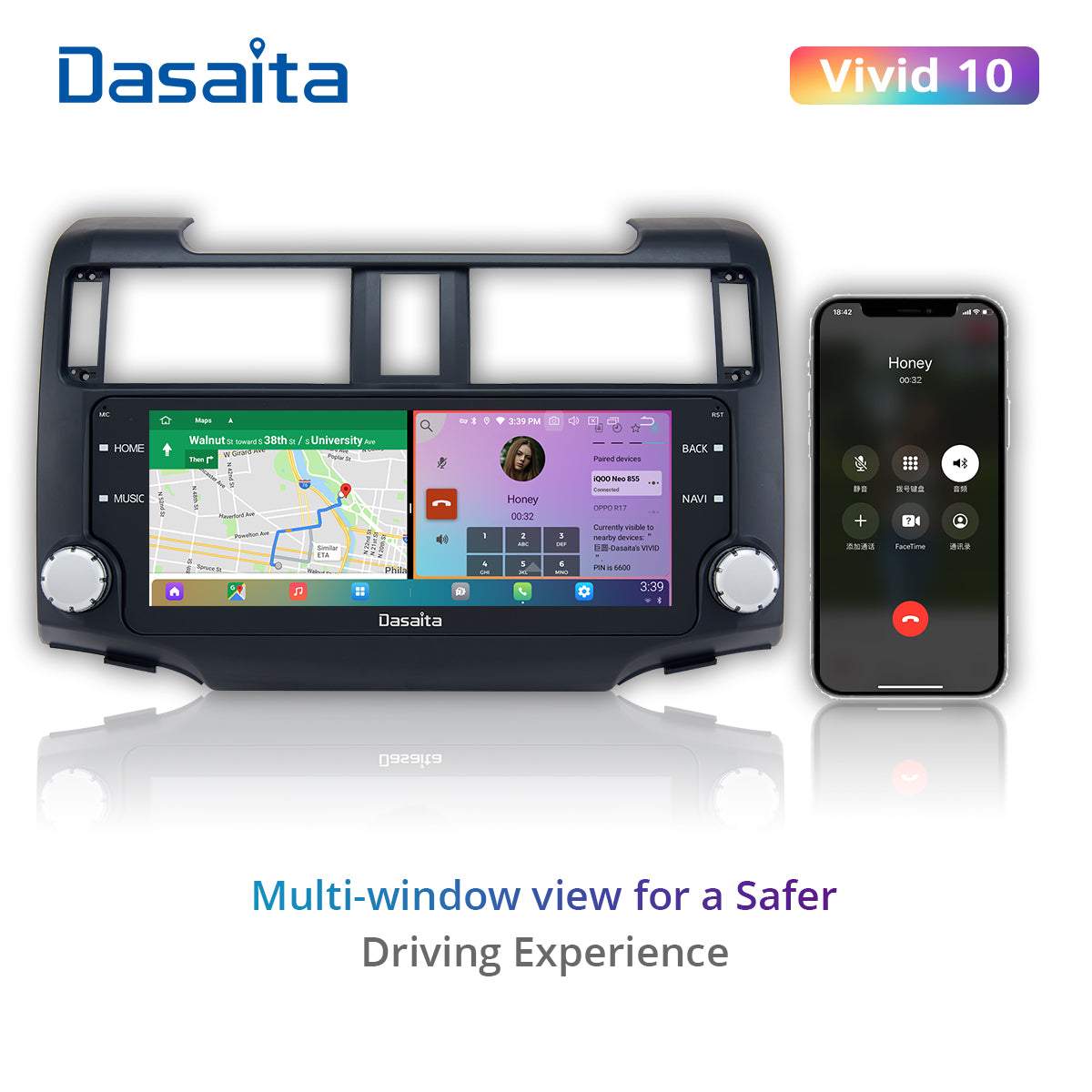 Dasaita Vivid11 Toyota 4Runner 2014 2015 2016 2017 2018 Car Stereo 10.25 Inch Carplay Android Auto PX6 4G+64G Android11 1280*480 DSP AHD Radio