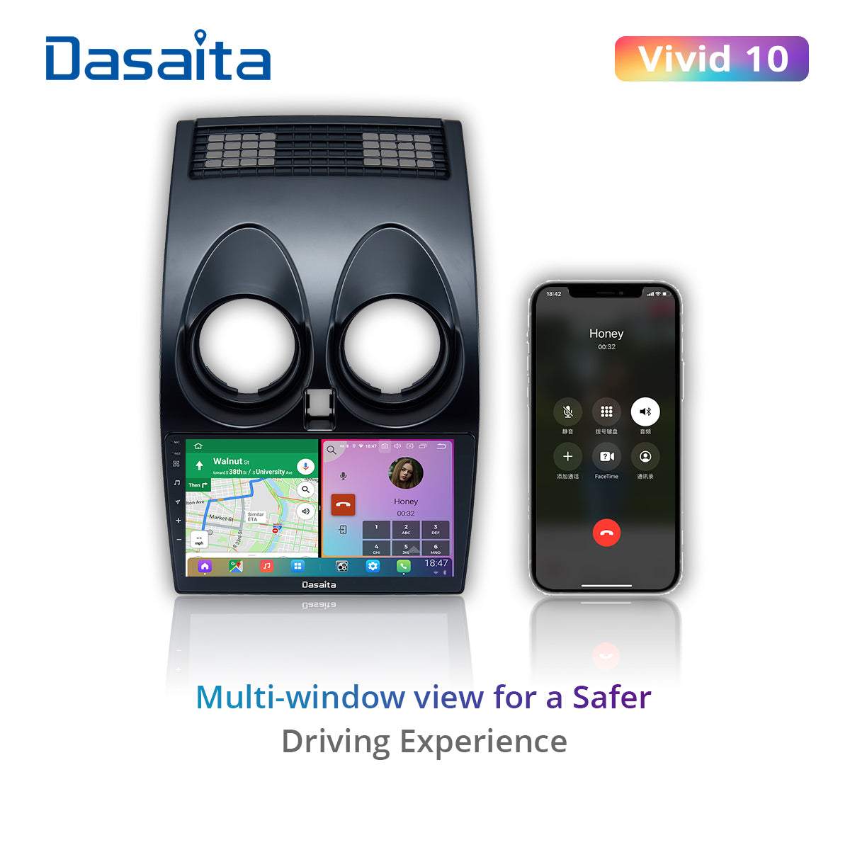 Dasaita Vivid11 Nissan Qashqai 2008 2009 2010 2011 2012 2013 2014 Car Stereo 9 Inch Carplay Android Auto PX6 4G+64G Android11 1280*720 DSP AHD Radio